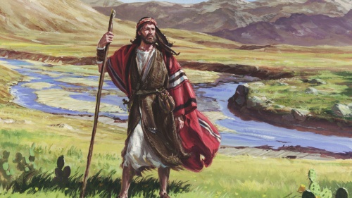 Artist illustration of Abraham walking with a staff.